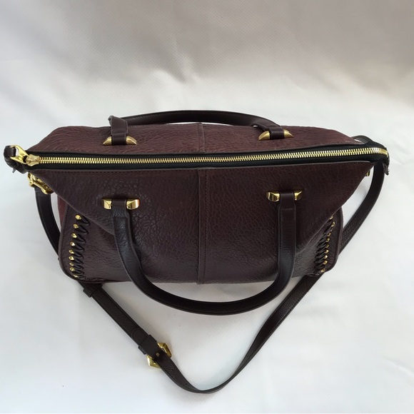 NWOT OR YANY Burgundy Large Leather Studded Satchel - Picture 10 of 12